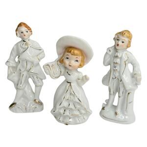 Victorian Porcelain Figurine Set 3 Colonial Japan White Gold Men Lady 5" Vintage